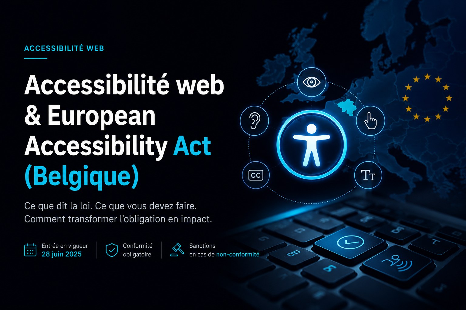 Accessibilité web et European Accessibility Act en Belgique : entrée en vigueur le 28 juin 2025, conformité obligatoire, sanctions en cas de non-conformité